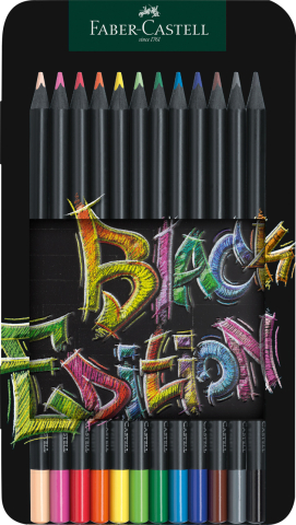 Rechizite Școlare - Creioane colorate 12 culori black edition cutie metal faber-castell