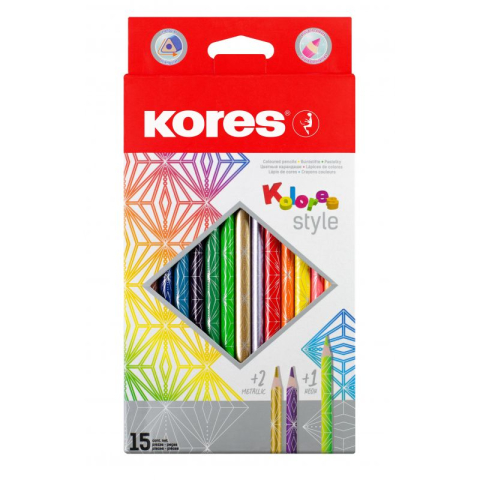 Rechizite Școlare - Creioane colorate 12 culori + incl. 2 metalice + 1 neon kores