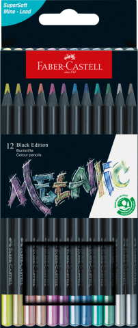 Rechizite Școlare - Creioane colorate 12 culori metalizate black edition faber-castell