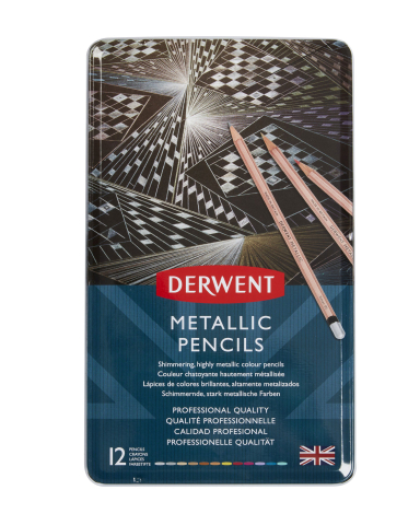 Rechizite Școlare - Creioane colorate 12 culori metalizate professional derwent