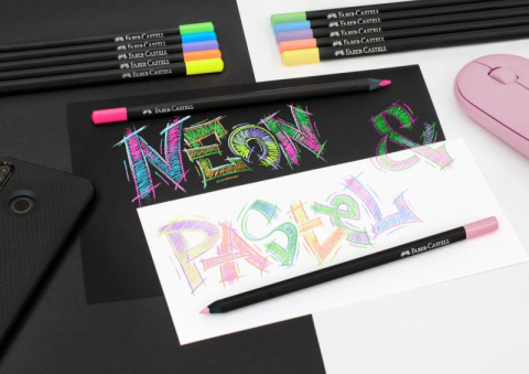 Creioane colorate 12 culori pastel+ neon black edition faber-castell [3]