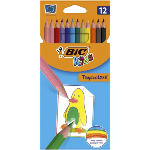 Rechizite Școlare - Creioane colorate 12 culori tropicolors bic
