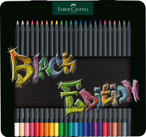 Rechizite Școlare - Creioane colorate 24 culori black edition cutie metal faber-castell