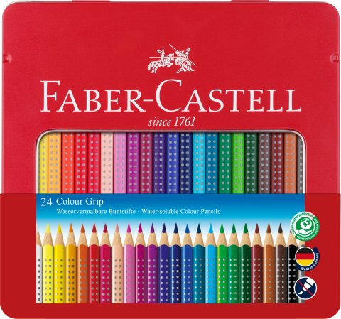 Rechizite Școlare - Creioane colorate 24 culori cutie metal grip 2001 faber-castell