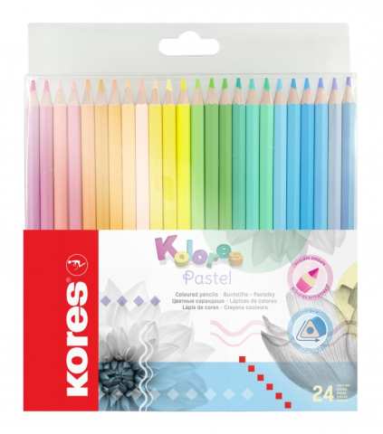 Rechizite Școlare - Creioane colorate 24 culori pastel triunghiulare kores