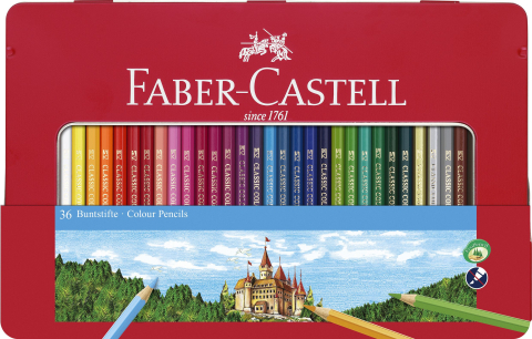 Rechizite Școlare - Creioane colorate 36 culori cutie metal-2 faber-castell