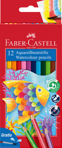 Rechizite Școlare - Creioane colorate acuarela 12 buc + pensula faber-castell