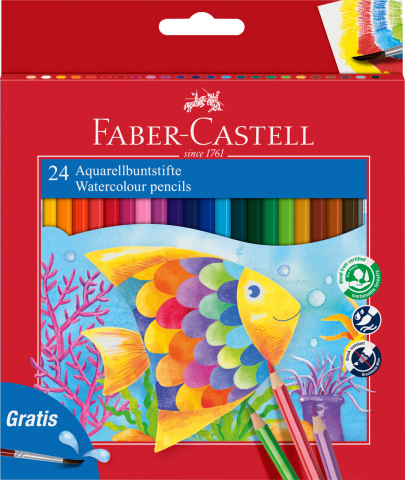 Rechizite Școlare - Creioane colorate acuarela 24 buc + pensula faber-castell