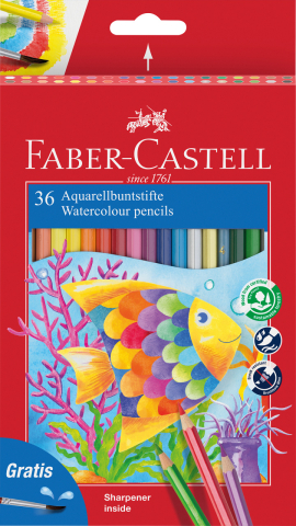 Rechizite Școlare - Creioane colorate acuarela 36 buc + pensula faber-castell