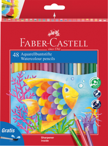 Rechizite Școlare - Creioane colorate acuarela 48 buc + pensula faber-castell