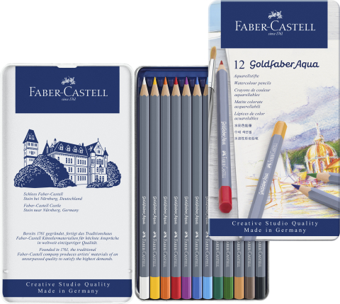 Creioane colorate aquarelle 12 culori goldfaber cut. metal faber [2]