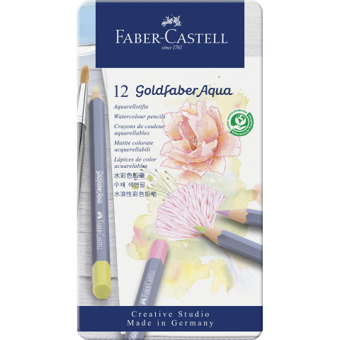 Rechizite Școlare - Creioane colorate aquarelle 12 culori pastel goldfaber cut. metal faber castell