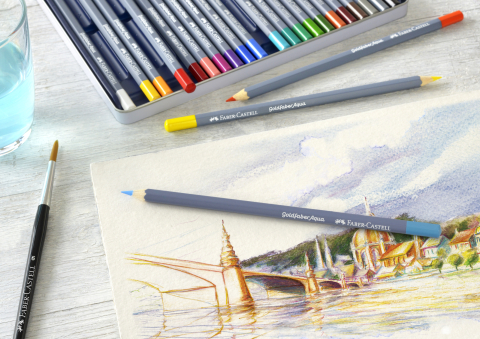 Creioane colorate aquarelle 24 culori goldfaber cut. metal faber [3]