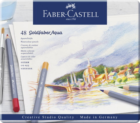 Rechizite Școlare - Creioane colorate aquarelle 48 culori goldfaber cut. metal faber
