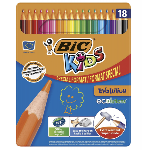 Creioane Colorate si Cerate pentru Copii - Creioane colorate Bic Kids Evolution, 18 culori, blister carton