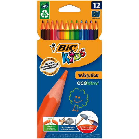 Creioane Colorate si Cerate pentru Copii - Creioane colorate Bic Kids Evolution 82902912, 12 culori, super solide, blister carton