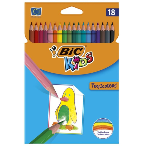 Creioane Colorate si Cerate pentru Copii - Creioane colorate Bic Kids Tropicolors 2009, 18 culori, blister carton