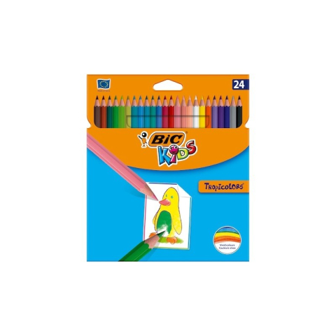 Creioane Colorate si Cerate pentru Copii - Creioane colorate Bic Kids Tropicolors 9375182, 24 culori, blister carton