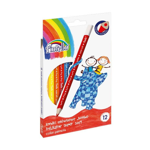 Rechizite Școlare - Creioane colorate Fiorello Jumbo Soft 170-2218, triunghiulare, 12 culori, blister carton