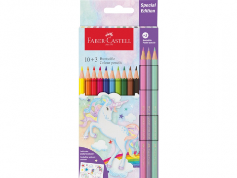 Creioane color - Creioane colorate hexagonale unicorni Faber-Castell 10 + 3 culori /set
