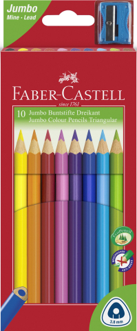 Rechizite Școlare - Creioane colorate jumbo 10 culori + ascutitoare faber-castell
