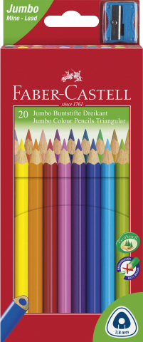 Rechizite Școlare - Creioane colorate jumbo 20 culori + ascutitoare faber-castell
