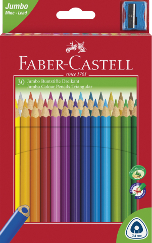 Rechizite Școlare - Creioane colorate jumbo 30 culori + ascutitoare faber-castell