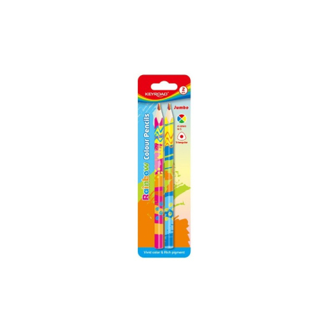 Rechizite Școlare - Creioane colorate Keyroad Jumbo Rainbow KR972102, triunghiulare, 2 culori, blister carton