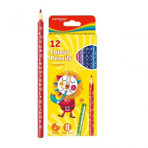 Rechizite Școlare - Creioane colorate Keyroad KR971273, triunghiulare, 12 culori, blister carton