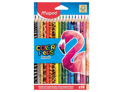 Creioane colorate si cerate - Creioane colorate Maped Color'Peps Animals 18 culori/set FSC