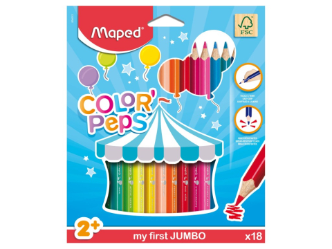 Creioane colorate si cerate - Creioane colorate Maped Color'Peps My First Jumbo 18 culori/set FSC
