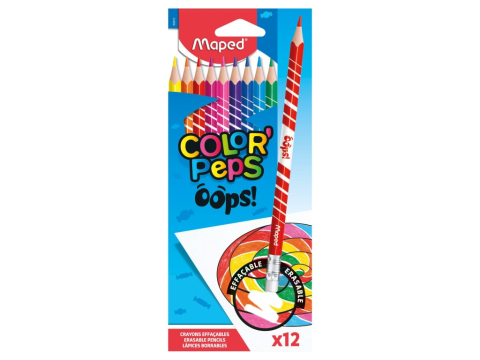 Rechizite Școlare - Creioane colorate Maped Color'Peps Oops cu gumă 12 culori