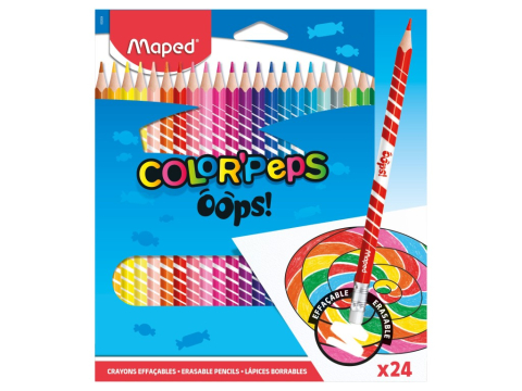 Creioane colorate si cerate - Creioane colorate Maped Color'Peps Oops cu gumă 24 culori
