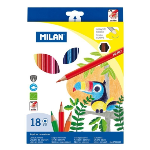 Rechizite Școlare - Creioane colorate Milan 07221118, hexagonale, 18 culori, blister carton