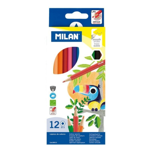 Rechizite Școlare - Creioane colorate Milan 80012, hexagonale, 12 culori, blister carton