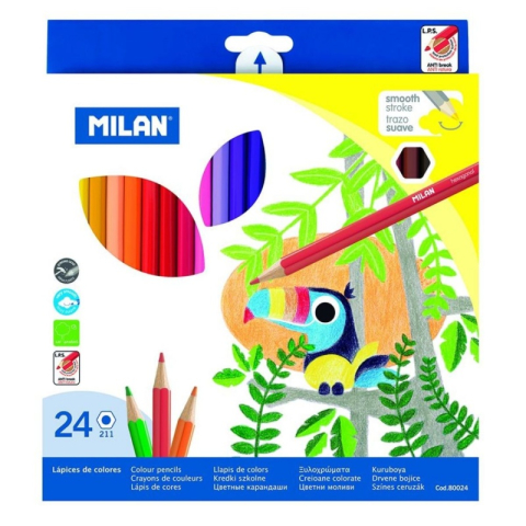 Rechizite Școlare - Creioane colorate Milan 80024, hexagonale, 24 culori, blister carton