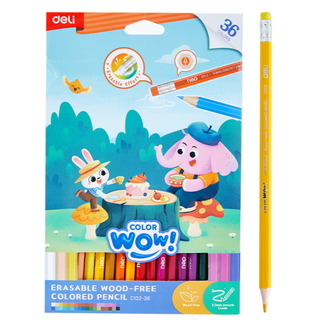 Rechizite Școlare - Creioane colorate plastic 36 culori cu guma deli