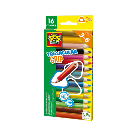Rechizite Școlare - Creioane colorate triunghiulare XL - 16 bucati, copii varsta 3 ani+