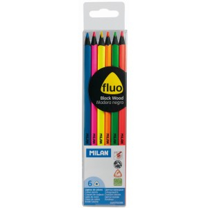 Rechizite Școlare - Creion color 6 fluo lemn negru milan 0752306