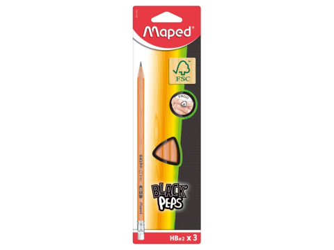 Creioane Grafit, Creioane Mecanice si Ascutitori - Creion cu gumă Maped Black'Peps HB 3 buc/set FSC