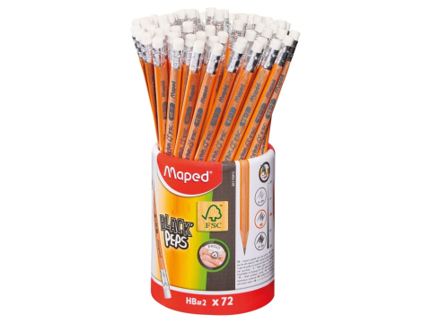 Creioane si Ascutitori - Creion cu gumă Maped Black'Peps HB borcan x 72 FSC