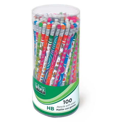 Rechizite Școlare - Creion grafic cu radiera, diverse modele (100 buc/display), copii varsta 3 ani+,6 ani+,8 ani+