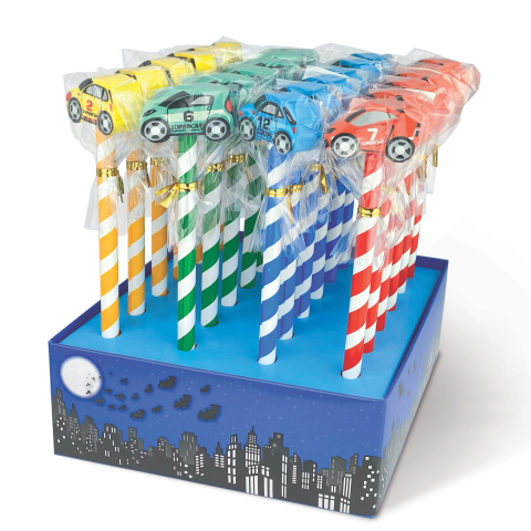 Rechizite Școlare - Creion grafic Masina cu radiera, 4 modele (24 buc/display), copii varsta 4 ani+,6 ani+,8 ani+