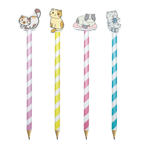Creion grafic Pisica cu radiera, 4 modele (24 buc/display), copii varsta 4 ani+,6 ani+,8 ani+ [1]