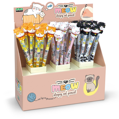 Rechizite Școlare - Creion grafic Pisica somnoroasa, 3 modele (36 buc/display), copii varsta 3 ani+,6 ani+,8 ani+