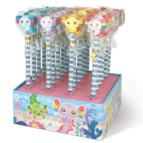 Rechizite Școlare - Creion grafic Salamandra cu radiera, 4 modele (24 buc/display), copii varsta 4 ani+,6 ani+,8 ani+