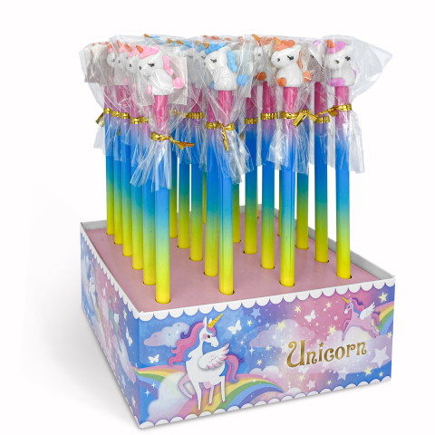 Rechizite Școlare - Creion grafic Unicorn cu radiera, 4 modele (24 buc/display), copii varsta 4 ani+,6 ani+,8 ani+