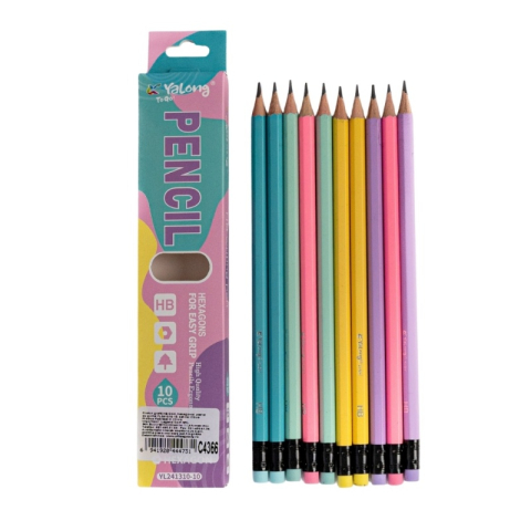 Creioane Grafit, Creioane Mecanice si Ascutitori - Creion grafit CNX YL241310-10, HB, corp hexagonal, diverse culori pastel, set 10 buc