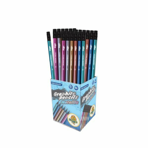 Rechizite Școlare - Creion grafit cu guma culori metalice Milla