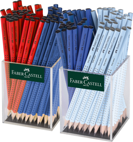 Rechizite Școlare - Creion grafit fara guma grip 2001 rosu-albastru-bleu 2*72 cutie plastic faber-castell